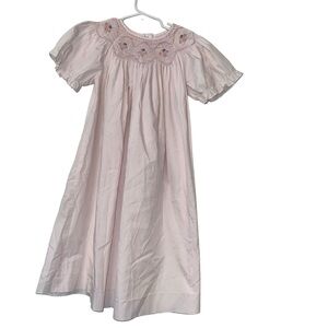 Rosalina girls pink floral bow smocked bishop dress sz 5